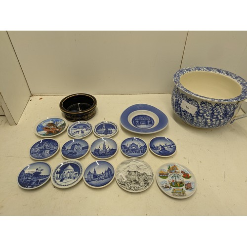 494 - A Selection Of Blue And White Ceramic Souviner Plates, And A Stone Wash Bowl