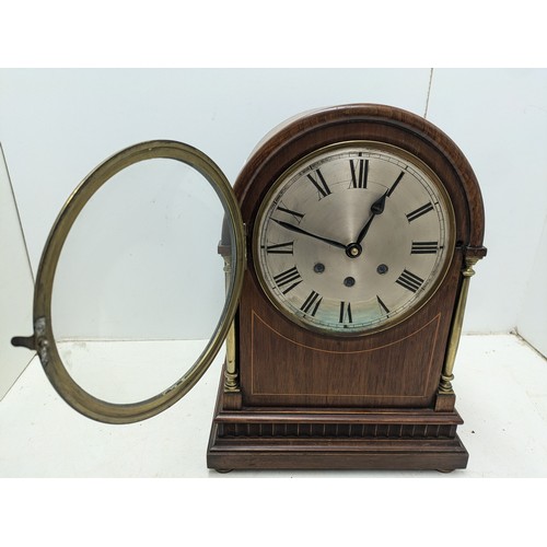 500 - An 8 Day Steel Dial Mahogany Cased Mantle Clock - Without Original Movement