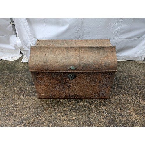 502 - An Unusual Scalloped Top Early 20Th Century Metal Storage Trunk