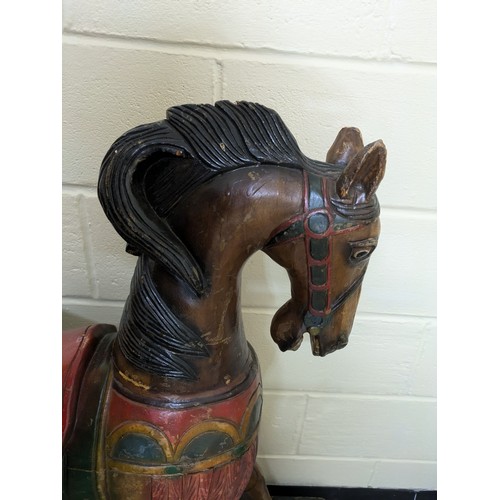 529 - A Vintage Oak Hand Carved & Painted Rocking Horse