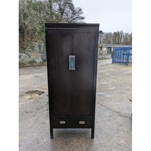 308 - A Pine Modern Pantry Unit/Wardrobe With Chrome Handles