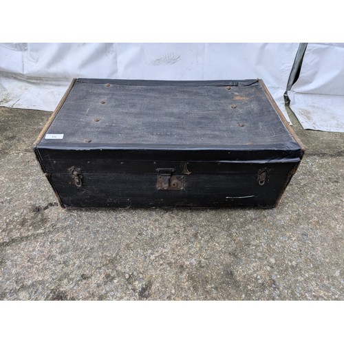 312 - A Vintage Black Leather Trunk Case With A Lining Interior