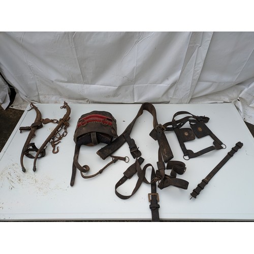 533 - A Vintage Leather Saddle Set With Shackles and Gear