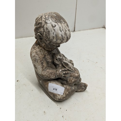 537 - A Moro Muslin Sculpture Of A Boy With A Rabbit - Damaged