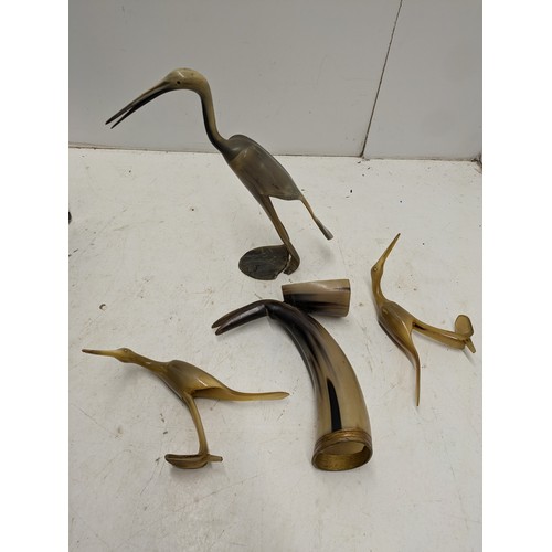 1266 - A vintage Horn Ornament and a pair of Resin Bone Style Cranes