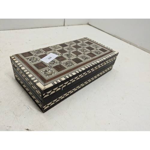 856 - A Vintage Oak and Inlaid Chess Set With Mother Of Pearl Effects - Piece Misisng