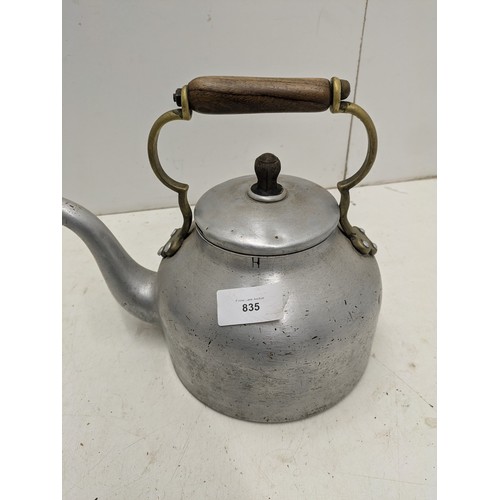 835 - An vintage Aluminium and Brass Stove Kettle