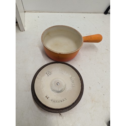 827 - A Vintage Mid Century Le Creuset Size 16 Sunburst Saucepan