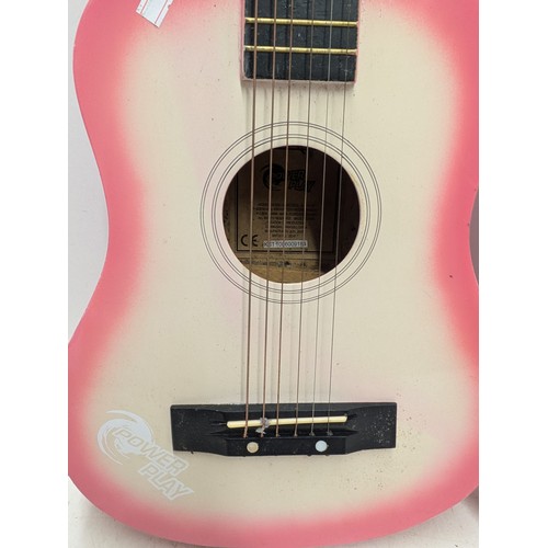 1860 - A Pair of Half Sized Pink Acoustic Guitars