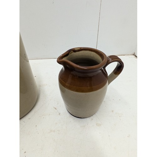 822 - A Vintage Perry Bros Somerset Cider Dowlish Wake Stoneware Keg With Lid, and a Stoneware Jug