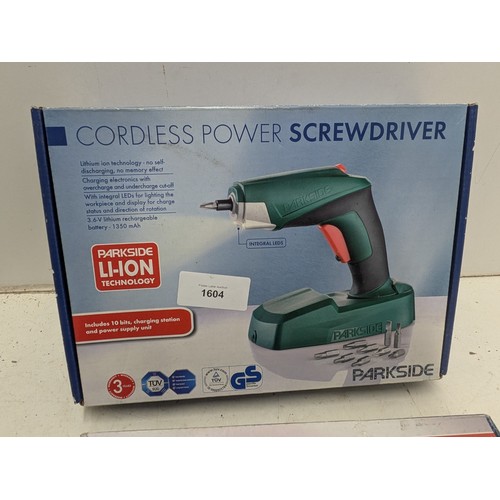 1604 - A pair of unused and unopened Parkside tools- a electric nailer/ stapler and cordless power screwdri... 