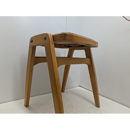 428 - A Pair of Retro Oak and Faux Leather Stools