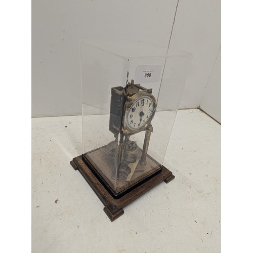 806 - An Antique German Anniversary Clock In Oak and Perspex Display Case - Circa mid 19th Century - For R... 