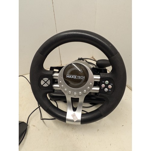 1220 - A Maxxtech Video Game Racing Wheel With Pedals - For Playstation