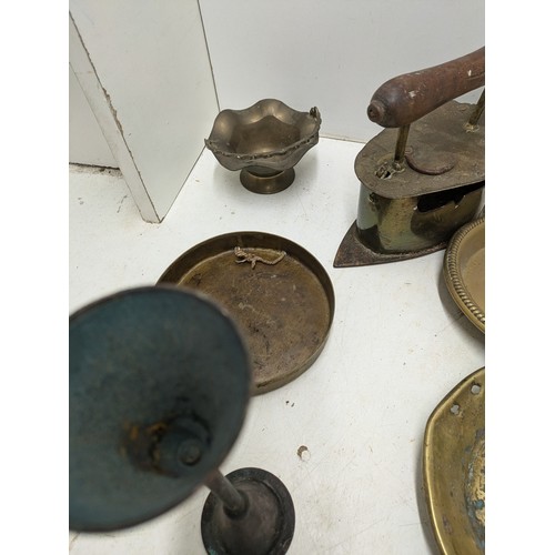 854 - A Large Selection of Antique Brass Including Bowls, Candle Holders, Etc