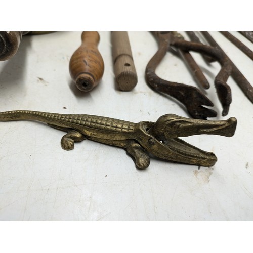 838 - A Large Quantity of Brass and Wrought Iron Fireplace Tools