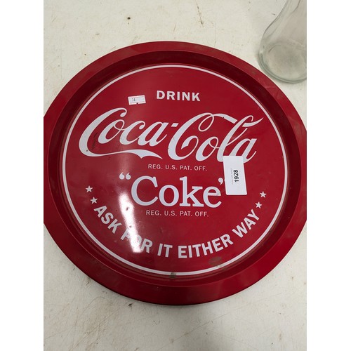 1928 - A Coca Cola Tray and Glass Coca Cola Money Bottle