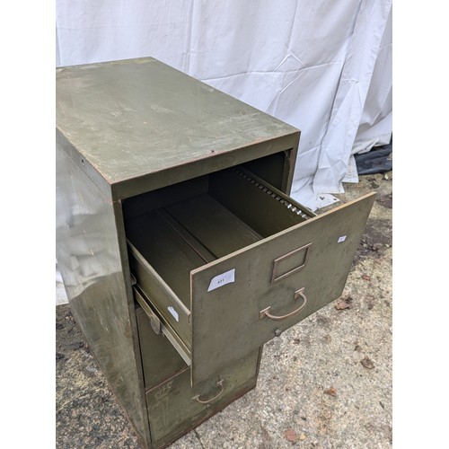 431 - A Vintage Metal Deep Filing Cabinet With Brass Handles and Fixtures