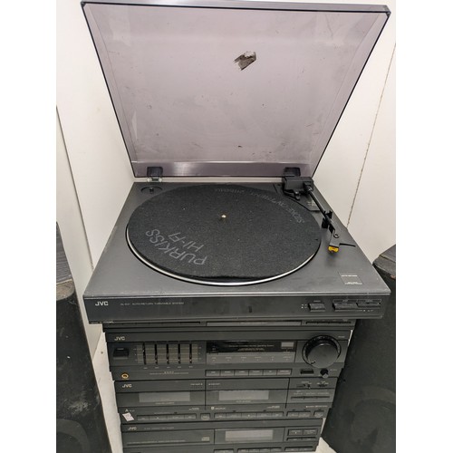 1219 - A JVC Model DR-E51LBK Hifi Component System With Speakers - Includes Turntable and Remote