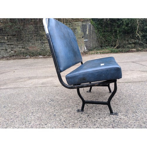 904 - A Vintage Circa 1980s Bus Seat - Blue Leather With Steel Frame