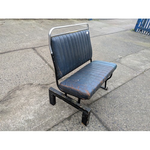 903 - A Vintage Circa 1970s Bus Seat - Blue Leather With Metal Frame