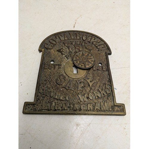 914 - A Vintage G.O.Talbot and Co Birmingham Fireproof Safe Brass Badge