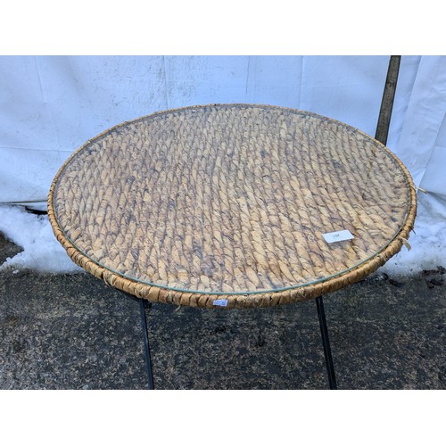 201 - A Metal Framed Wicker And Glass Topped Conservatory Table