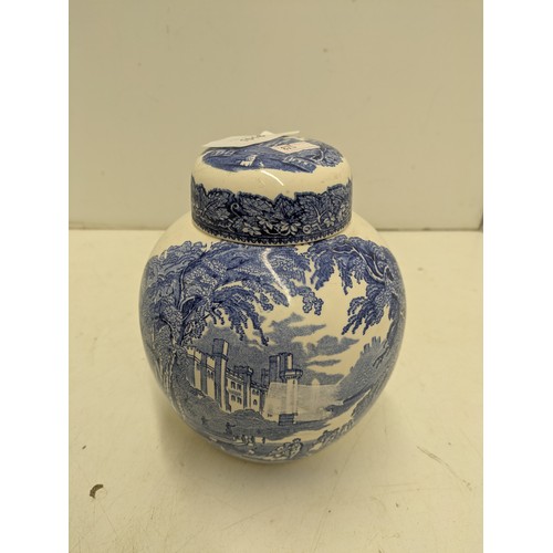 1016 - A Small Masons Patent Ponstone blue and white ceramic jar with lid