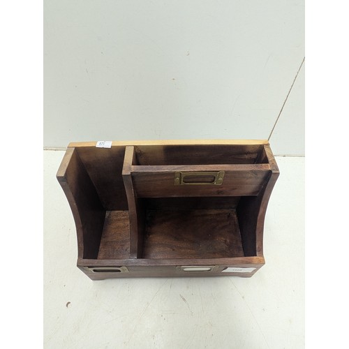 1028 - A Vintage Oak desk tidy with brass name tags - circa 1940s