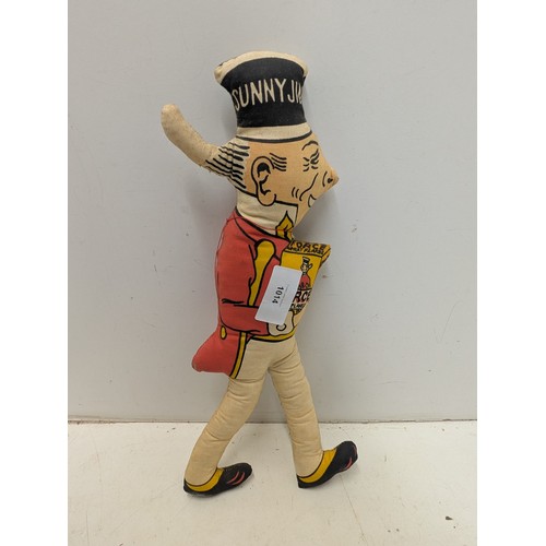 1014 - A Vintage Sunny Jim plush toy holding a box of Force Cereal