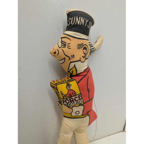 1014 - A Vintage Sunny Jim plush toy holding a box of Force Cereal