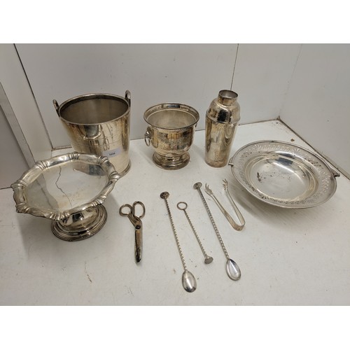 1056 - A Selection of Silver Plated including ice bucket, cocktail shaker, trays, etc