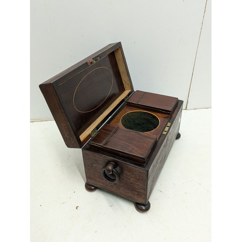 1025 - A Vintage Mahogany Verniered Makeup Box with interior lined compartments and engravings