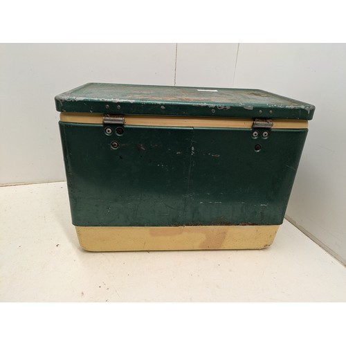 1054 - A Vintage Coleman Green and Cream coloured Metal Cooler Box With a Chrome Latch