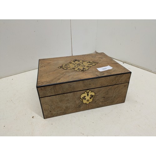 1023 - A Vintage Walnut Verniered Makeup Box With Brass Mount and Accents