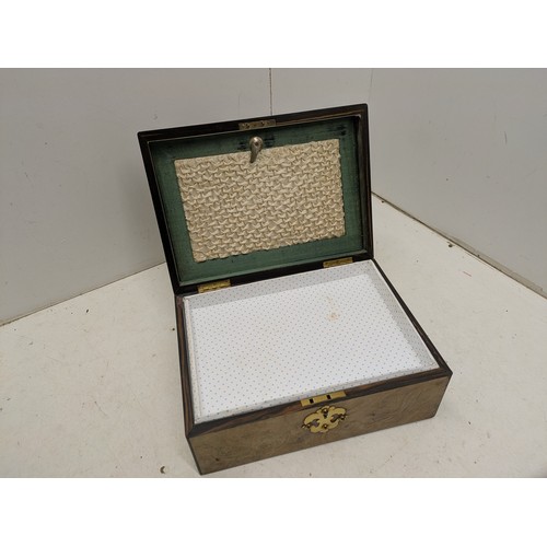 1023 - A Vintage Walnut Verniered Makeup Box With Brass Mount and Accents