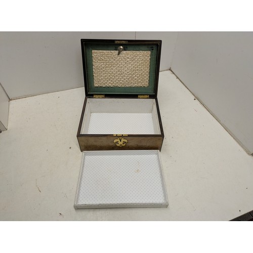 1023 - A Vintage Walnut Verniered Makeup Box With Brass Mount and Accents