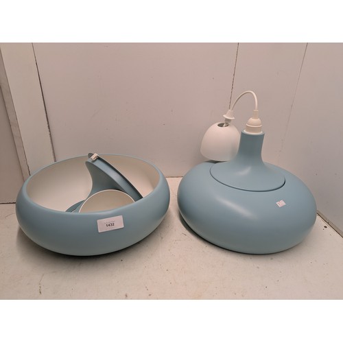 1432 - A Pair of Modern steel IKEA light blue and white ceiling lights