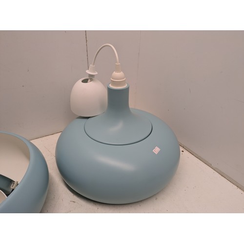 1432 - A Pair of Modern steel IKEA light blue and white ceiling lights