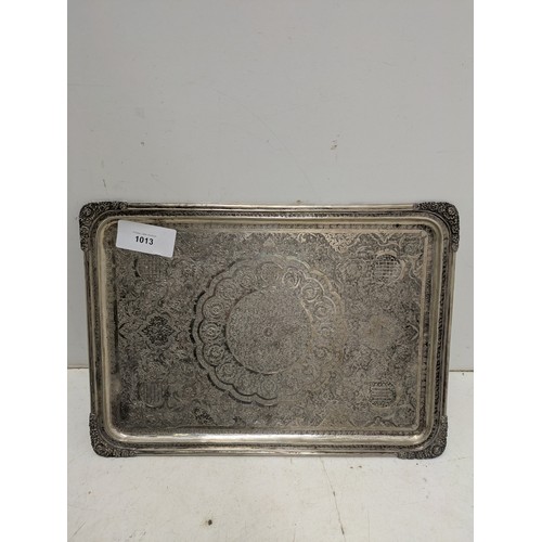 1013 - A Lovely Silver Plated Service Tray with floral engravings