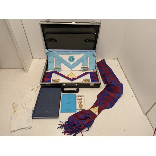 1076 - A Selection of Various Freemasonry Regalia in a Black Leather Briefcase