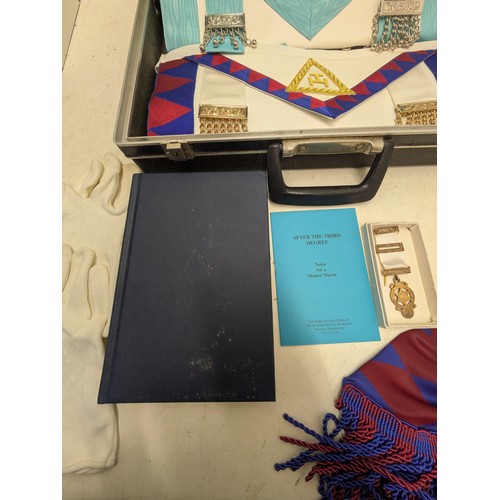 1076 - A Selection of Various Freemasonry Regalia in a Black Leather Briefcase