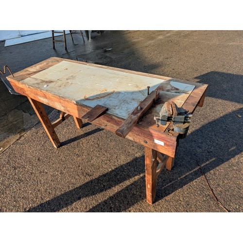 207 - A Folding Pine Work Bench With Rotating Vice