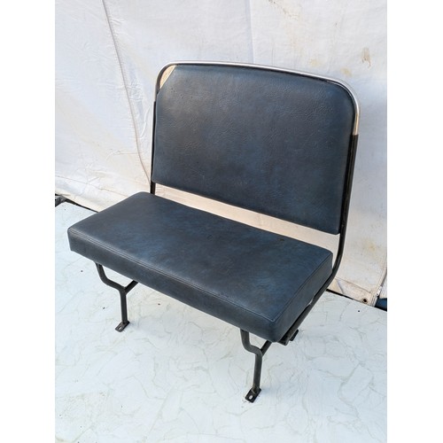 606 - A Vintage circa 1980s Bus Seat with Blue Leather Upholstery and Steel Frame