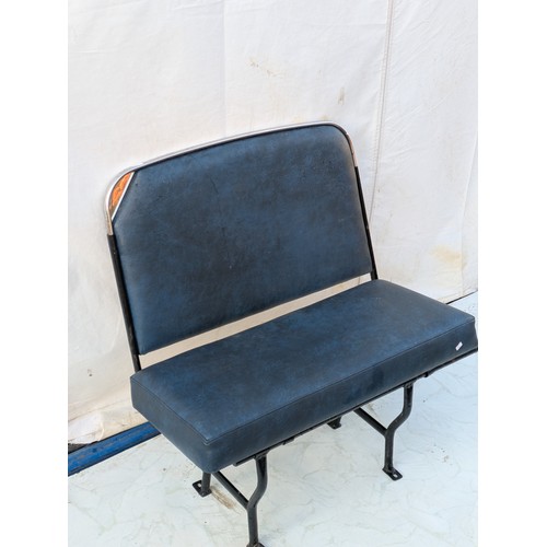 605 - A Vintage circa 1980s Bus Seat with Blue Leather Upholstery and Steel Frame