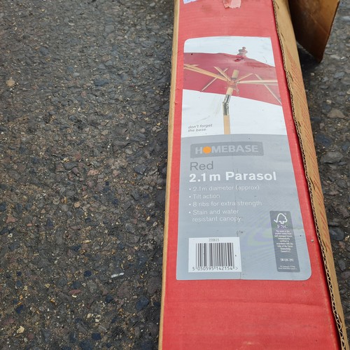 265 - A Homebase red 2.1 meter parasol umbrella in box