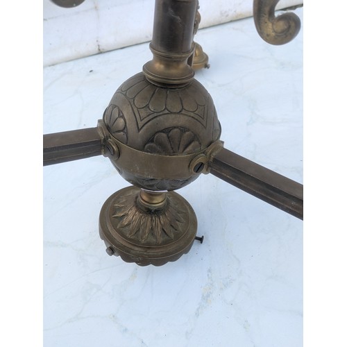 1073 - A Large 3 Branch French Brass Chandelier With Electric Bulb Sockets - Floral patterns with Spokes