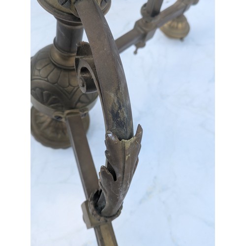 1073 - A Large 3 Branch French Brass Chandelier With Electric Bulb Sockets - Floral patterns with Spokes