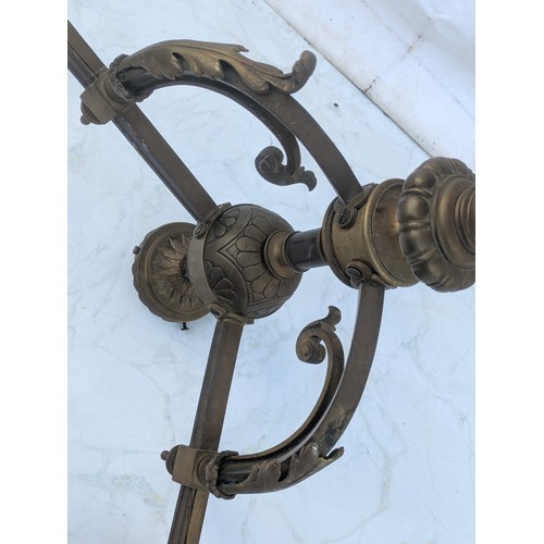 1073 - A Large 3 Branch French Brass Chandelier With Electric Bulb Sockets - Floral patterns with Spokes