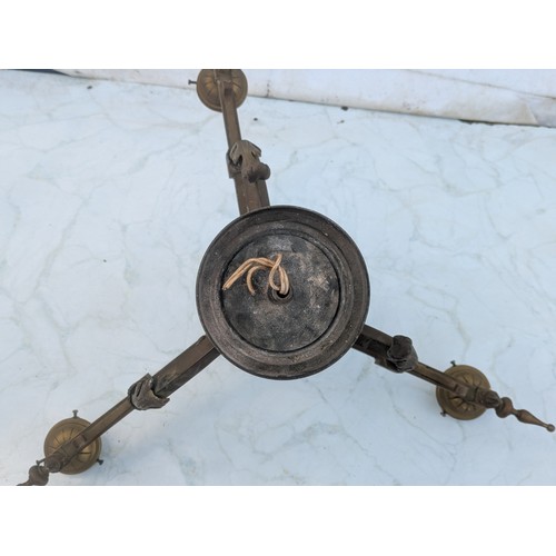 1073 - A Large 3 Branch French Brass Chandelier With Electric Bulb Sockets - Floral patterns with Spokes